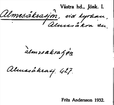 Bild på arkivkortet för arkivposten Almesåkrasjön