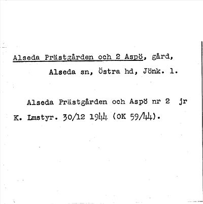 Bild på arkivkortet för arkivposten Alseda Prästgården och 2 Aspö