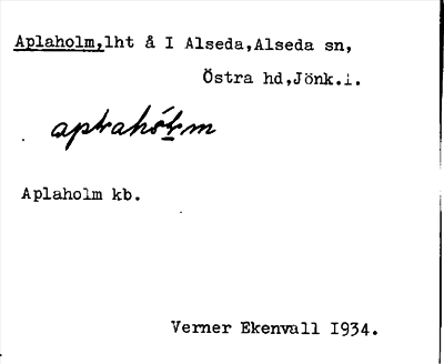 Bild på arkivkortet för arkivposten Aplaholm