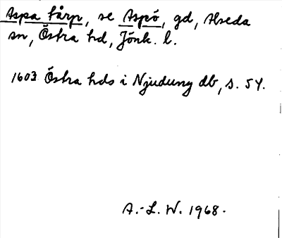 Bild på arkivkortet för arkivposten Aspa tårp, se Aspö