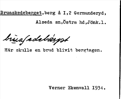 Bild på arkivkortet för arkivposten Bruaskedeberget