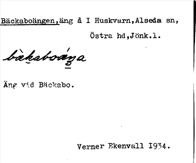 Bild på arkivkortet för arkivposten Bäckaboängen