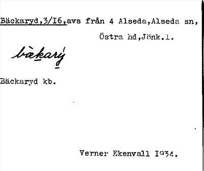 Bild på arkivkortet för arkivposten Bäckaryd
