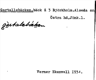 Bild på arkivkortet för arkivposten Gartallebäcken