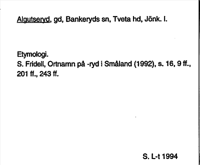 Bild på arkivkortet för arkivposten Algutseryd