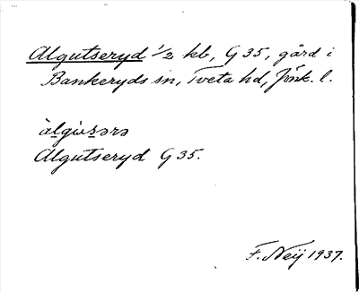 Bild på arkivkortet för arkivposten Algutseryd