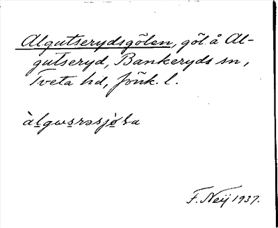 Bild på arkivkortet för arkivposten Algutserydsgölen