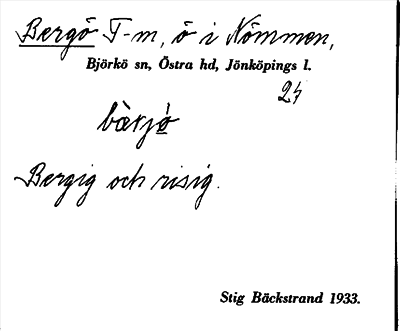 Bild på arkivkortet för arkivposten Bergö