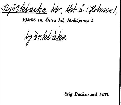 Bild på arkivkortet för arkivposten Björkbacka