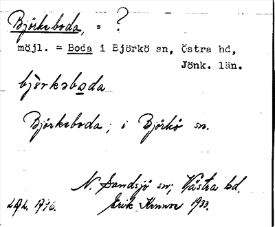 Bild på arkivkortet för arkivposten Björkeboda = Boda?