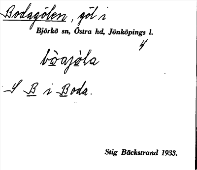 Bild på arkivkortet för arkivposten Bodagölen