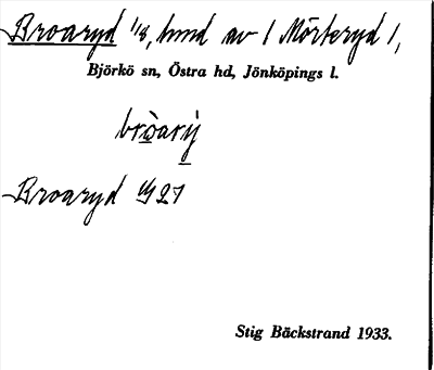 Bild på arkivkortet för arkivposten Broaryd