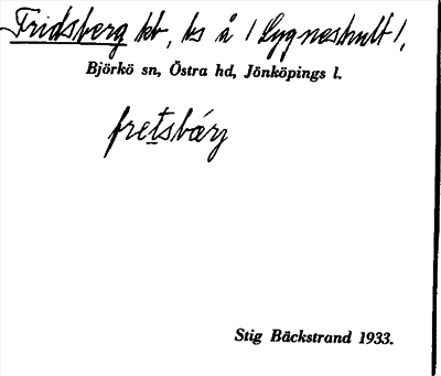 Bild på arkivkortet för arkivposten Fridsberg