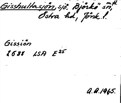 Bild på arkivkortet för arkivposten Gisshultasjön