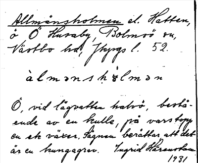 Bild på arkivkortet för arkivposten Allmänsholmen el. Hatten