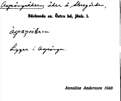 Bild på arkivkortet för arkivposten Aspängsåkern