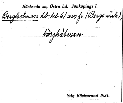 Bild på arkivkortet för arkivposten Bergholmen