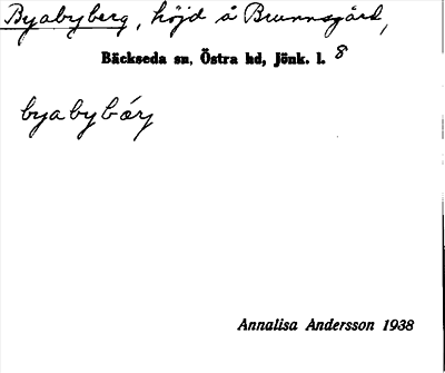 Bild på arkivkortet för arkivposten Byabyberg