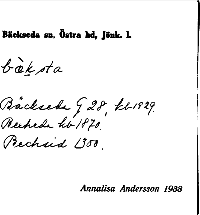 Bild på arkivkortet för arkivposten Bäckseda sn