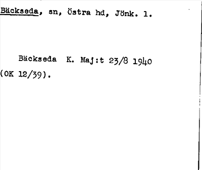 Bild på arkivkortet för arkivposten Bäckseda