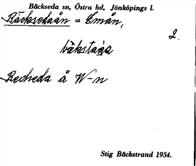 Bild på arkivkortet för arkivposten Bäcksedaån
