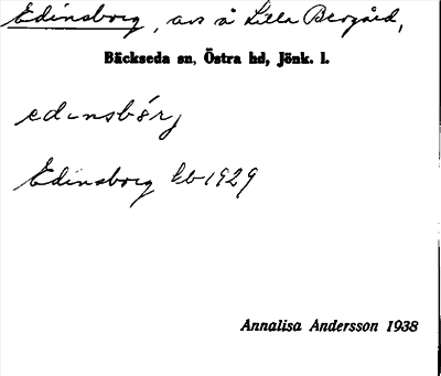 Bild på arkivkortet för arkivposten Edinsborg