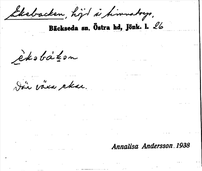 Bild på arkivkortet för arkivposten Ekebacken