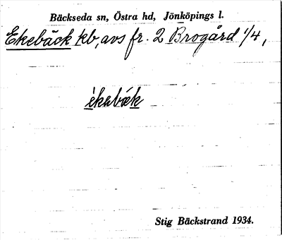Bild på arkivkortet för arkivposten Ekebäck