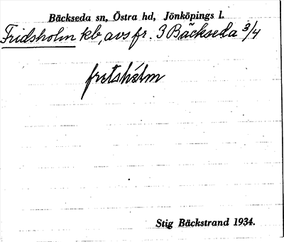 Bild på arkivkortet för arkivposten Fridsholm