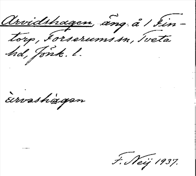 Bild på arkivkortet för arkivposten Arvidshagen