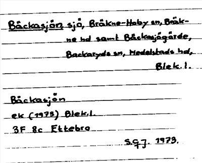 Bild på arkivkortet för arkivposten Bäckasjön