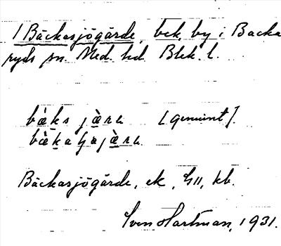 Bild på arkivkortet för arkivposten Bäckesjögärde
