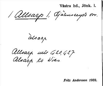Bild på arkivkortet för arkivposten Allsarp