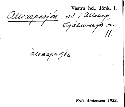 Bild på arkivkortet för arkivposten Allsarpssjön