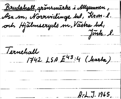 Bild på arkivkortet för arkivposten Brudahall