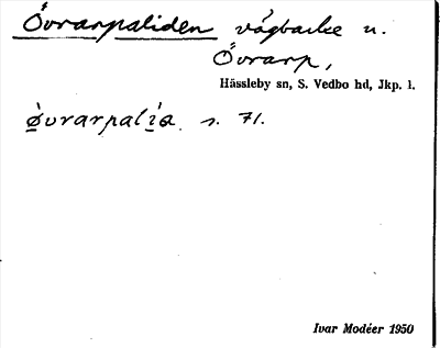 Bild på arkivkortet för arkivposten Övrarpaliden