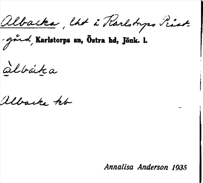Bild på arkivkortet för arkivposten Albacka