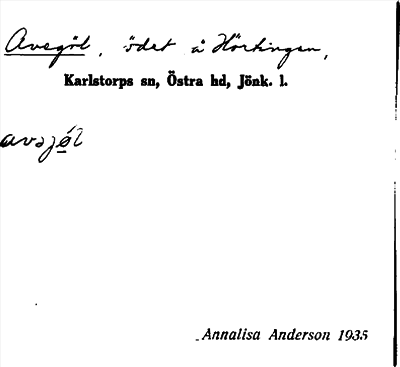 Bild på arkivkortet för arkivposten Avegöl