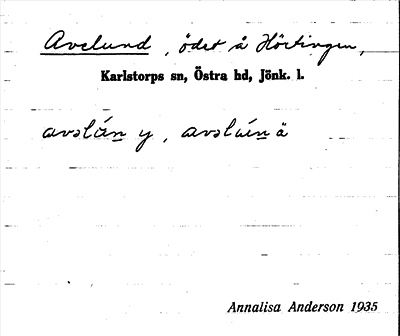 Bild på arkivkortet för arkivposten Avelund