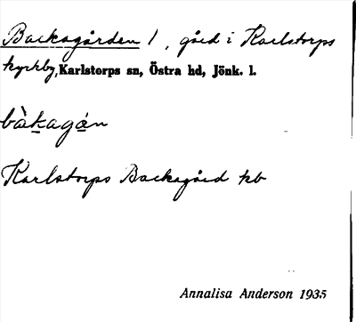 Bild på arkivkortet för arkivposten Backagården