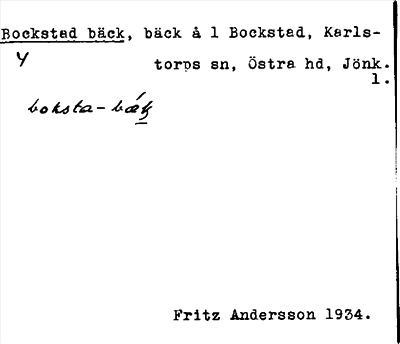 Bild på arkivkortet för arkivposten Bockstad bäck