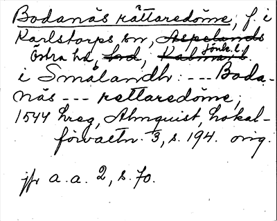 Bild på arkivkortet för arkivposten Bodanäs rättaredöme