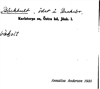 Bild på arkivkortet för arkivposten Bäckhult