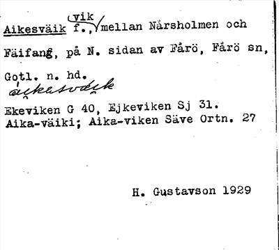 Bild på arkivkortet för arkivposten Aikesväik