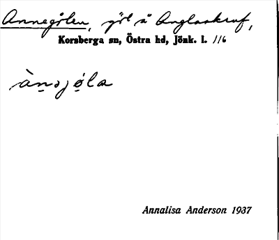 Bild på arkivkortet för arkivposten Annegölen