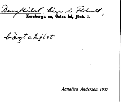Bild på arkivkortet för arkivposten Bengthålet