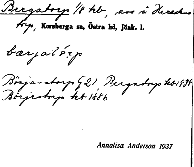 Bild på arkivkortet för arkivposten Bergatorp