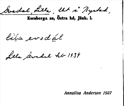 Bild på arkivkortet för arkivposten Evedal, Lilla