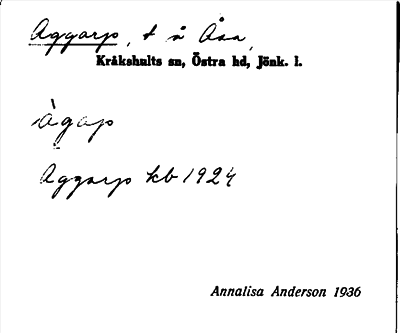 Bild på arkivkortet för arkivposten Aggarp