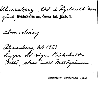 Bild på arkivkortet för arkivposten Almesberg